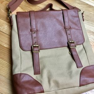Merona Messenger Bag Canvas and Brown Leather